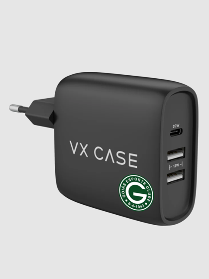 Carregador Turbo 32W com 2 USB e 1 Tipo-C Preto Fosco - Goiás