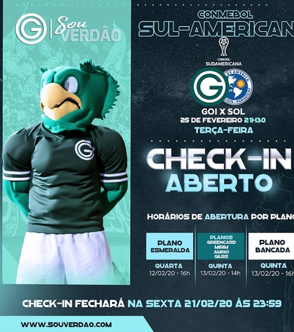 Sócio Sou Verdão: Sul-Americana | Check-in aberto para Goiás x Sol de América