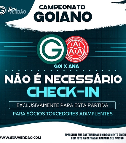 Sócio Sou Verdão: não é necessário check-in para Goiás x Anapolina