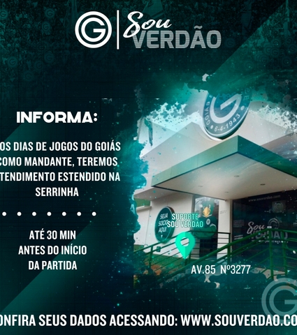 Sócio Sou Verdão: nos dias de jogos do Goiás como mandante, teremos atendimento estendido na Serrinha 
