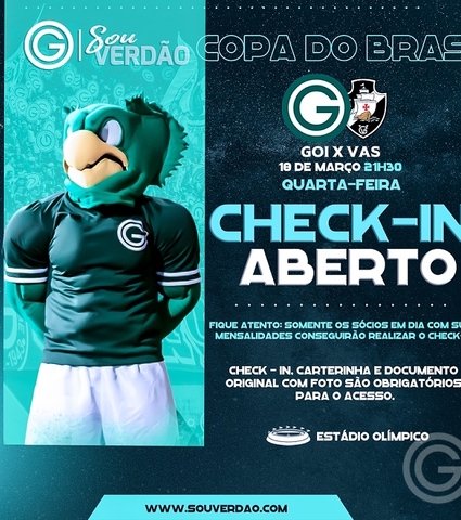 Sócio Sou Verdão: Check-in aberto para Goiás x Vasco