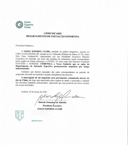 Aulas das Escolinhas continuam suspensas