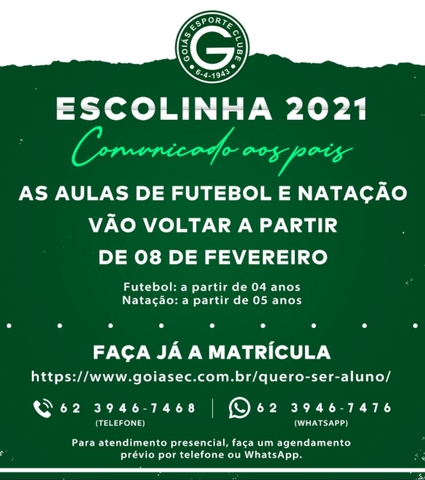 Informações: Matrículas para a escolinha 2021