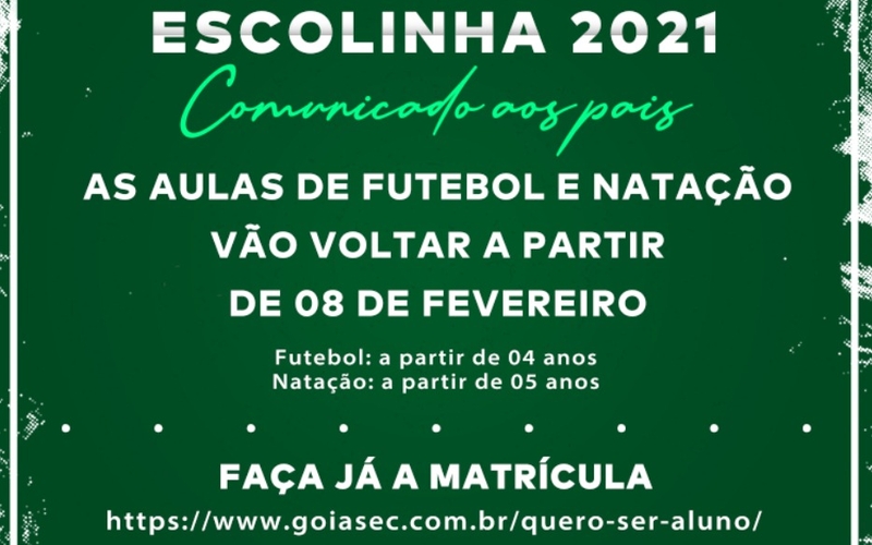 Informações: Matrículas para a escolinha 2021