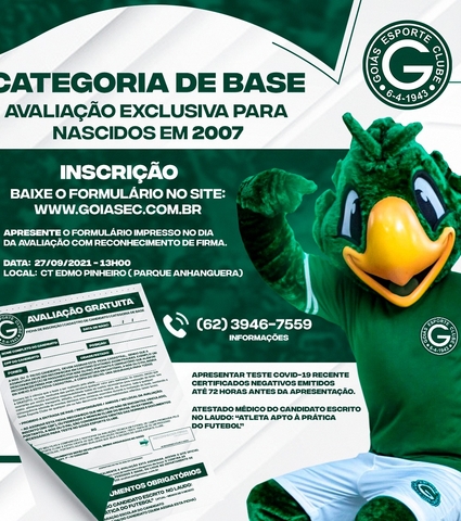 Base: Avaliação exclusiva para nascidos em 2007 - Futebol Masculino