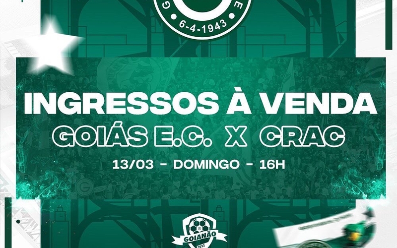 Venda de ingressos: Goiás x CRAC - Domingo 13/03/2022
