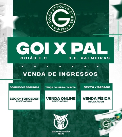 Ingressos para Goiás x Palmeiras - Sábado 16/04, às 16h30