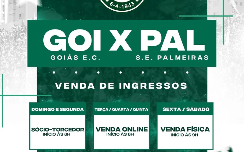 Ingressos para Goiás x Palmeiras - Sábado 16/04, às 16h30