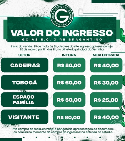 Ingressos: Goiás x RB Bragantino - 28/05/2022