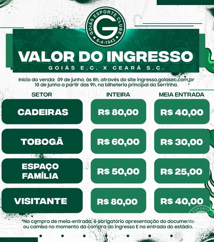 Ingressos para Goiás x Ceará - Domingo 12/06/2022 - 16h