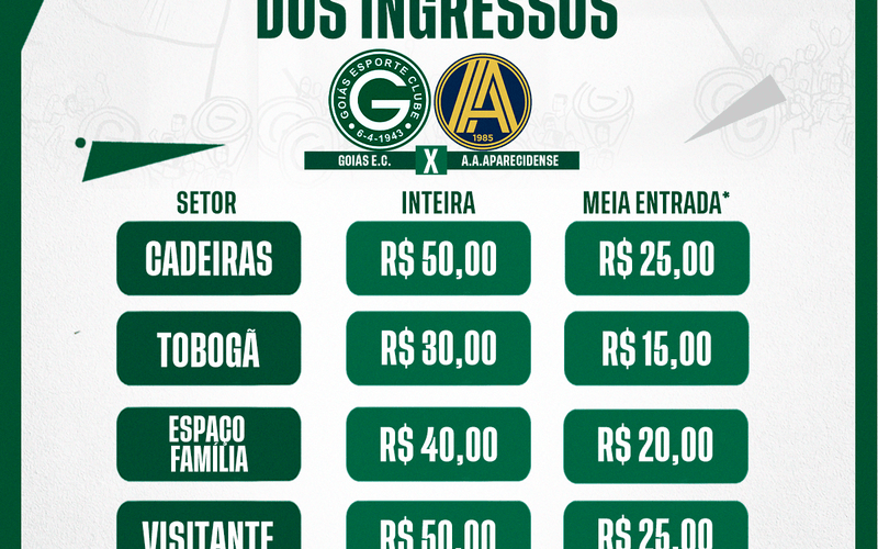 INGRESSOS PARA GOIÁS x APARECIDENSE - QUINTA-FEIRA 12/01/2023