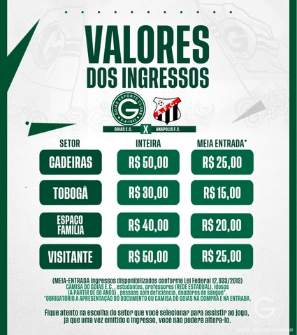 INGRESSOS PARA GOIÁS x ANÁPOLIS - QUINTA-FEIRA 19/01/2023