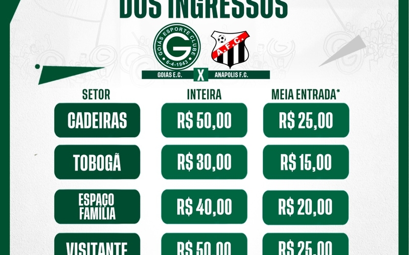 INGRESSOS PARA GOIÁS x ANÁPOLIS - QUINTA-FEIRA 19/01/2023