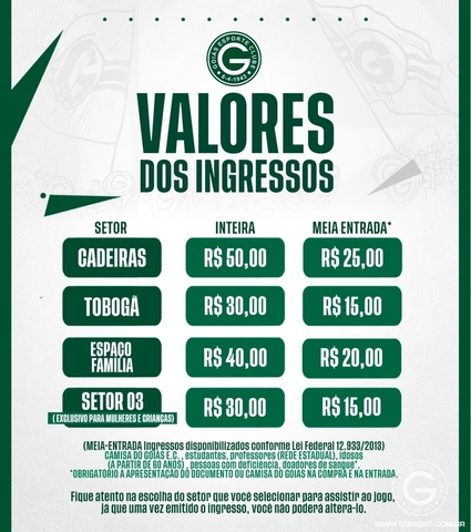 VENDA DE INGRESSOS PARA GOIÁS X VILA NOVA-  DOMINGO 29/01/2023