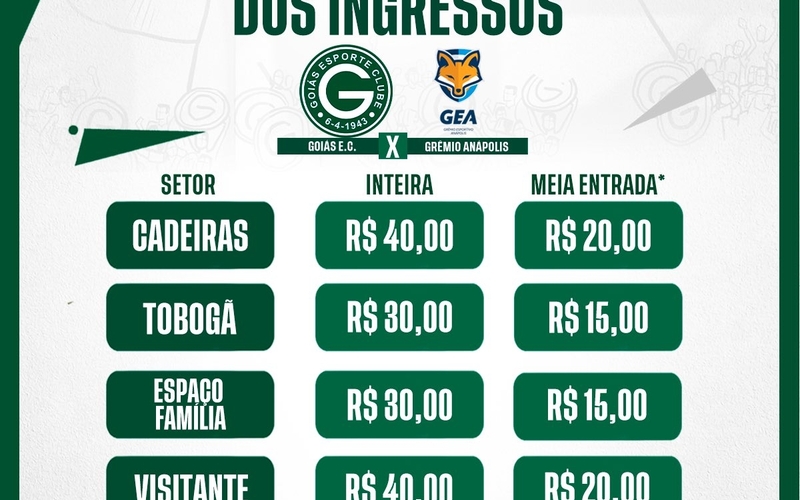 Ingressos para Goiás x Grêmio Anápolis - 05/02/2022